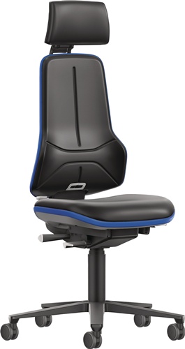 Arbeitsdrehstuhl Rl.m.Kopfstütze Kunstlederpolster schwarz blau 470-640mm BIMOS