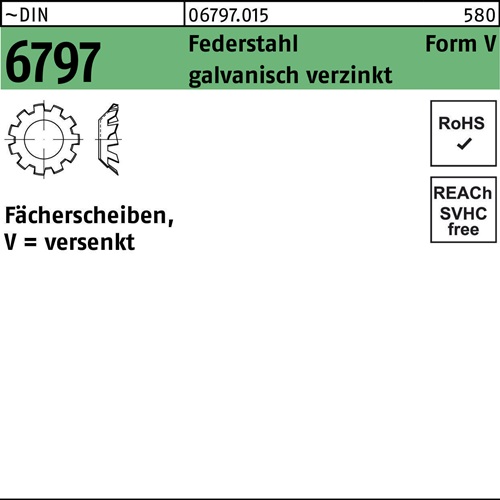 Zahnscheibe DIN 6797 FormV versenkt V 4,3 Federstahl galv.verz. 250St.
