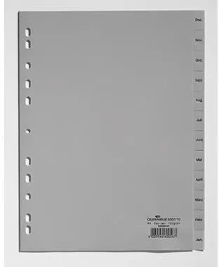 DURABLE Register 650710 DIN A4 volldeckend Dez-Jan 12tlg. PP grau