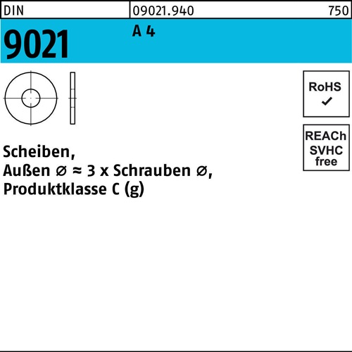 Unterlegscheibe DIN 9021 10,5x30x2,5 A 4 50 Stück