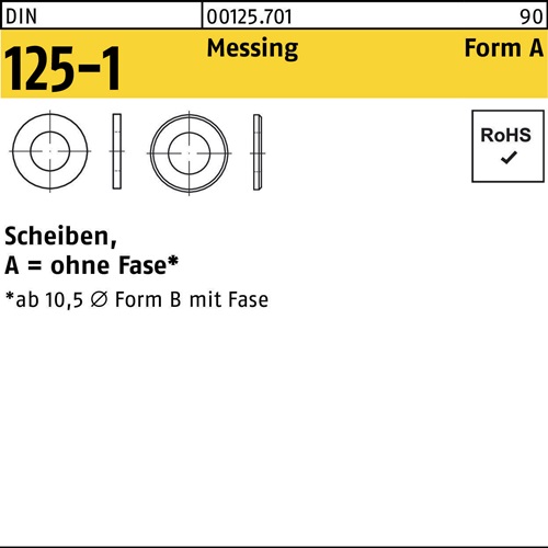 Unterlegscheibe DIN 125-1 A 13x24x2,5 Messing 500 Stück