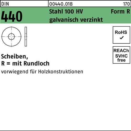Scheibe DIN 440 R 11x34x3 Stahl 100 HV galv.verz. 100St.