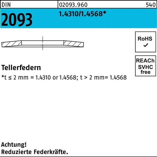 Tellerfeder DIN 2093 20x10,2x0,8 1.4310/1.4568 200 Stück