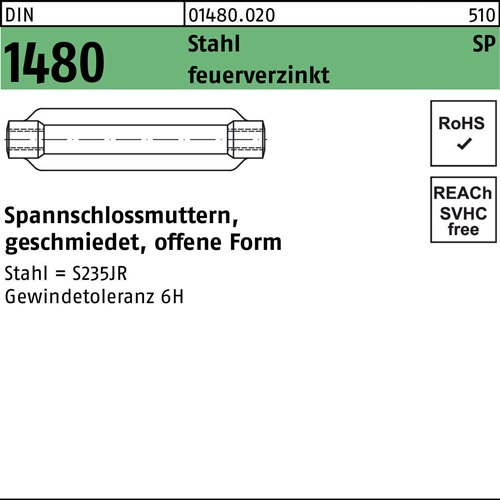 Spannschlossmutter DIN 1480 offen SP M16/170 Stahl feuerverz. 1 Stück