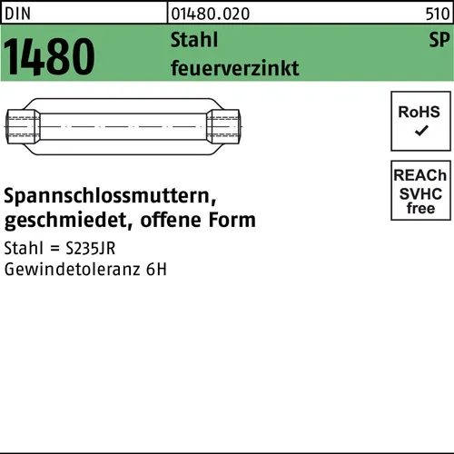 Spannschlossmutter DIN 1480 offen SP M16/170 Stahl feuerverz. 1 Stück