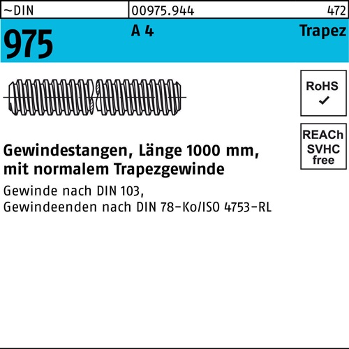 Gewindestange DIN 975 Trapezgewinde TR 24x 5x 1000mm A 4 1 Stück