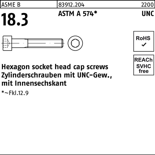 Zylinderschraube R 83912 UNC-Gewinde/Innen-6kt 1/2x 1 1/4 ASTM A 574 50St.