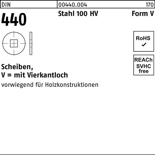 Scheibe DIN 440 V 11x 34x 3 Stahl 100 HV 100 Stück