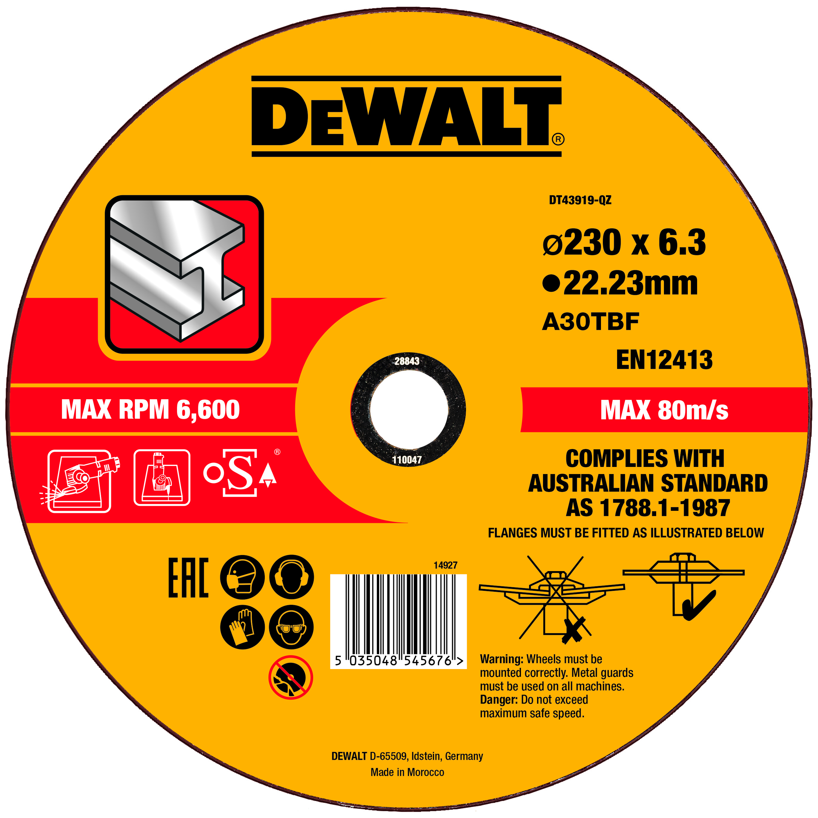 DEWALT DT43919-QZ Schruppscheibe 230x6x22,23 mm Metall