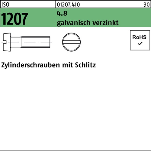 Zylinderschraube ISO 1207 Schlitz M10x 60 4.8 galv.verz. 100 Stück
