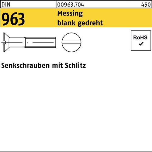 Senkschraube DIN 963 Schlitz M1,6x 10 Messing blank gedreht 100 Stück