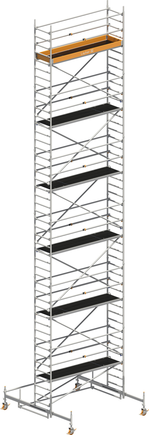 Layher Fahrgerüst Uni Standard P2 mit Uni Telegeländer Typ: 1411111 | SH: 11,38 m / AH: 13,38 m