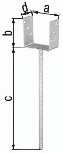 U-Pfostenträger ETA-10/0210 101x100x400x60mm TZN m.ext.langem Betonanker GAH