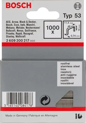 Bosch Feindrahtklammer Typ 53 BxL 11,4x14mm Dicke 0,74mm 1000er Pack rostfrei