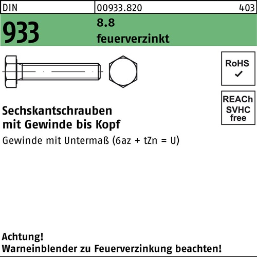 Sechskantschraube DIN 933 VG M30x 170 8.8 feuerverz. 1 Stück