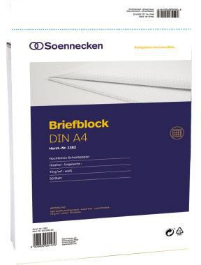 Soennecken Briefblock 1383 DIN A4 70g holzfrei 50Blatt rautiert weiß