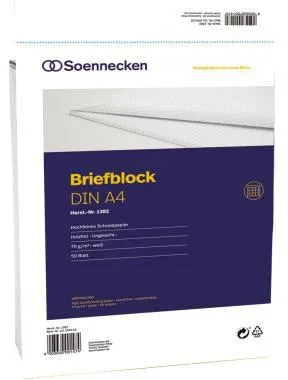 Soennecken Briefblock 1383 DIN A4 70g holzfrei 50Blatt rautiert weiß