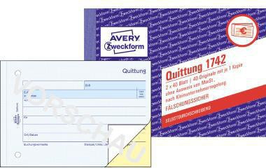 Avery Zweckform Quittung 1742 Kleinunternehmer DIN A6 SD 2x40 Bl