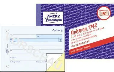 Avery Zweckform Quittung 1742 Kleinunternehmer DIN A6 SD 2x40 Bl