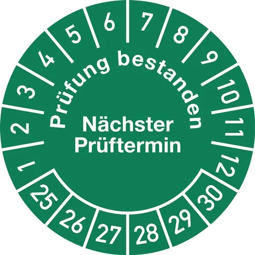 Mehrjahresprüfplakette D.30mm Prüfung bestanden 25-30 Folie Btl.a 100 St.