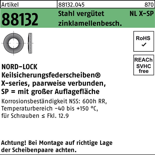 Unterlegscheibe R 88132 NLX 10 SP Sta vergütet zinklamellenb. 200St. NORD-LOCK