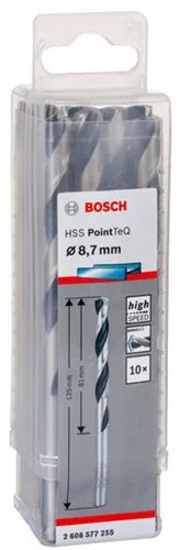 Bosch Metallspiralbohrer PointTeQ DIN388 Arbeits-L.81mm D.8,7mm Typ N 10St.