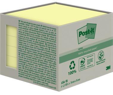 Post-it Haftnotiz Recycling Notes 654-1B 76x76mm ge 6St