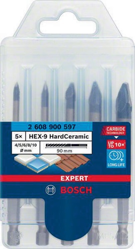 Bosch Keramikbohrersatz EXPERT HEX-9 HardCeramic 5tlg. D.4/5/6/8/10mm L.90mm