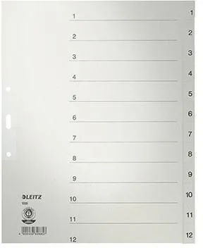 Leitz Register 12330085 DIN A4 1-12 volle Höhe Papier grau