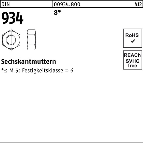 Sechskantmutter DIN 934 M2,5 8 100 Stück