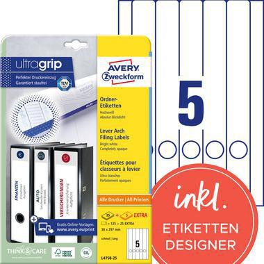 Avery Zweckform Ordneretikett L4758-25 38x297mm ws 150 St./Pack
