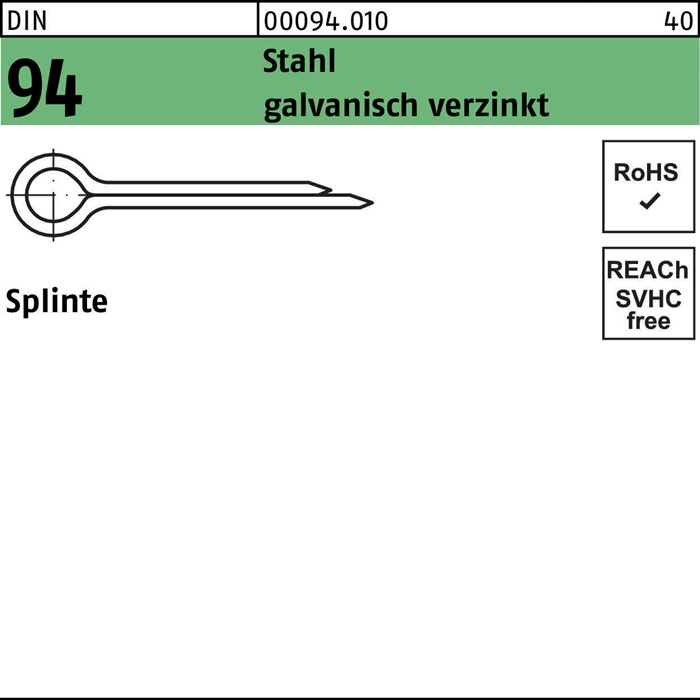 Splinte DIN 94/ISO 1234 3,2x 40 Stahl galv.verz. 500 Stück