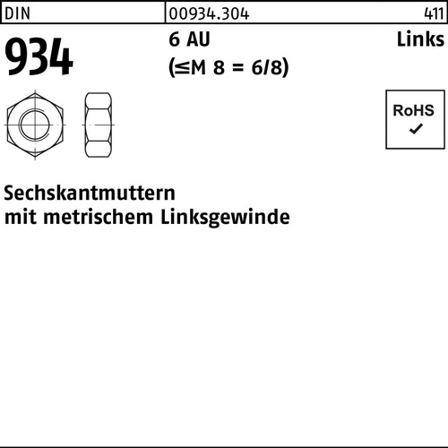 Sechskantmutter DIN 934 links M36 -LH 6 Automatenstahl 5 Stück