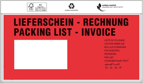 Dokumententaschen Standard Maße 240x110mm DIN-lang m.Druck Liefersch./Rechg.