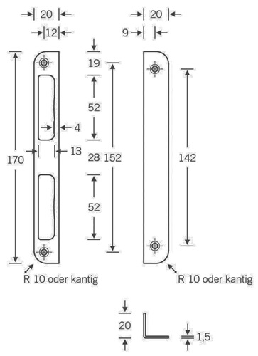 Winkelschließbl.STA silber Winkel B20xL170mm rd.T.8mm DIN L/R SSF