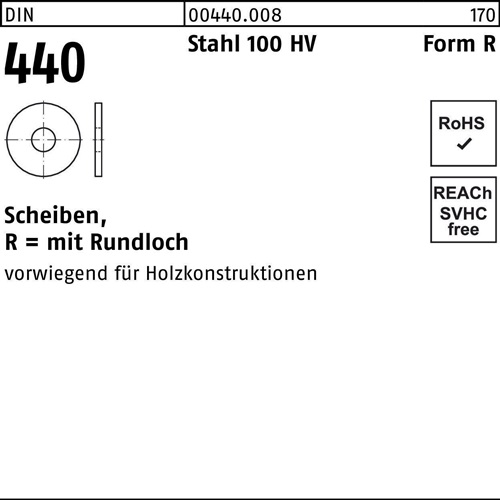 Scheibe DIN 440 R 5,5x 18x 2 Stahl 100 HV 100 Stück
