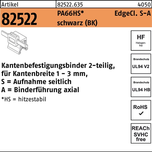 Befestigungsbinder R 82522 Edgeclip 4,6x150/31 PA66HS sw 500St. HELLERMANNTYTON