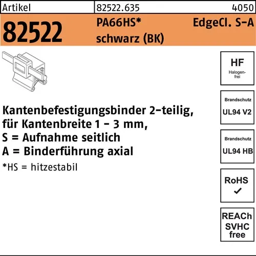 Befestigungsbinder R 82522 Edgeclip 4,6x150/31 PA66HS sw 500St. HELLERMANNTYTON