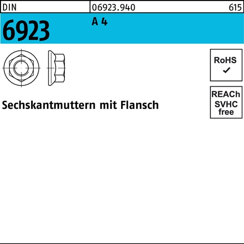 Sechskantmutter DIN 6923 Flansch M5 A 4 1000 Stück
