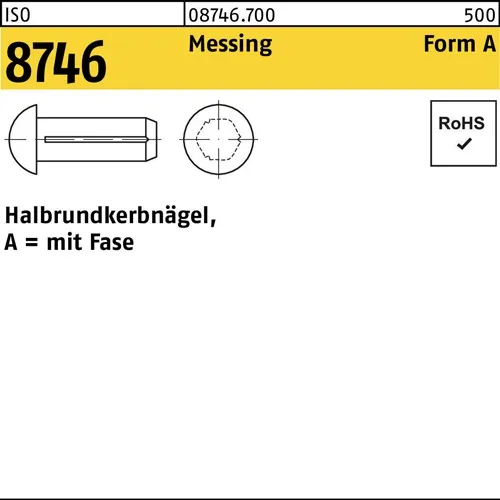 Halbrundkerbnagel ISO 8746 Fase 2x 6 Messing 1000 Stück