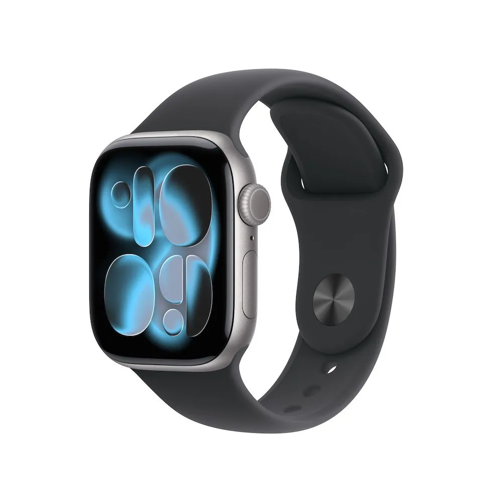 Apple Watch Series 11 Sportarmband, Space Grau, Schwarz, Aluminium, 46mm, GPS + Cellular, S/M