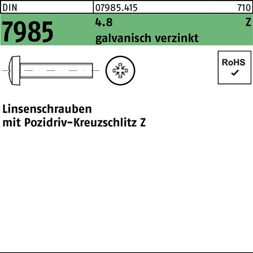 Linsenschraube DIN 7985 PZ M6x60-Z 4.8 galv.verz. 200St.