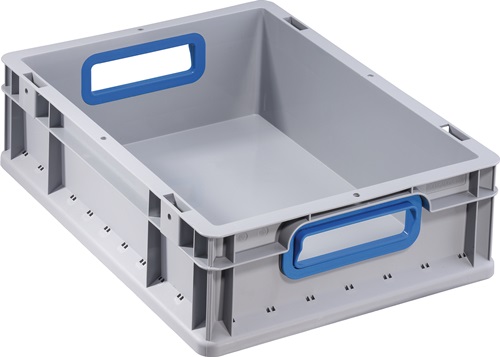 Transportstapelbehälter L400xB300xH120mm grau PP offener Griff blau