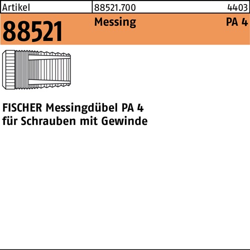 Messingdübel R 88521 PA 4 M6/10,5 Messing 100 Stück FISCHER