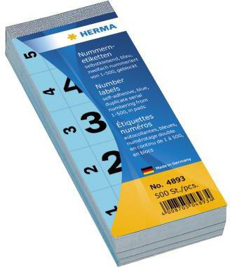 HERMA Nummernblock 4893 1-500 sk 28x56mm blau 500 St./Pack.