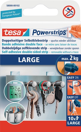 Selbstklebestrip Powerstrips® 58000 SB-Pack á 10 Strips L (20x50 mm) TESA