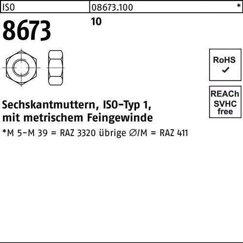 Sechskantmutter ISO 8673 M12x 1,5 10 100 Stück