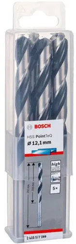 Bosch Metallspiralbohrer PointTeQ DIN388 Arbeits-L.101mm D.12,1mm Typ N 5St.