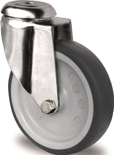 TECWERK Lenkrolle D.125mm Trgf.100kg Rückenloch PP Gleitlager VA TPE grau 