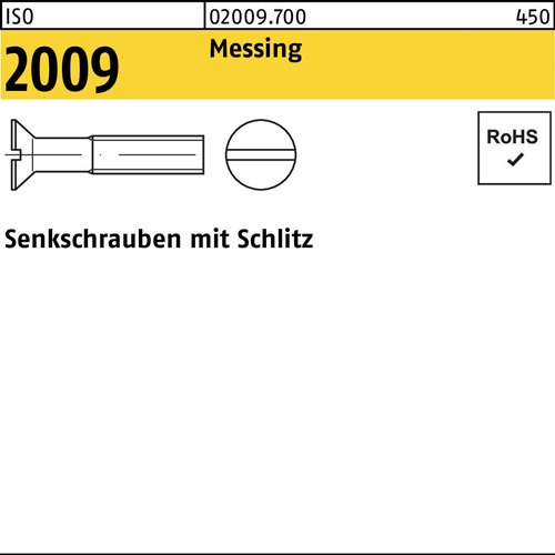 Senkschraube ISO 2009 Schlitz M2,5x 6 Messing 200 Stück